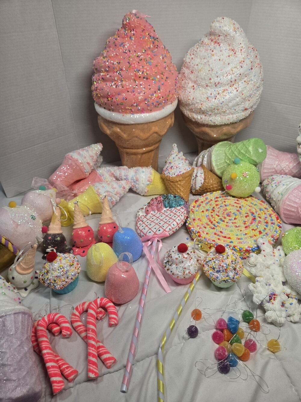 Shabby Cottage Chic LOT Bows Candyland Bakery Christmas Cotton Candy Ornament